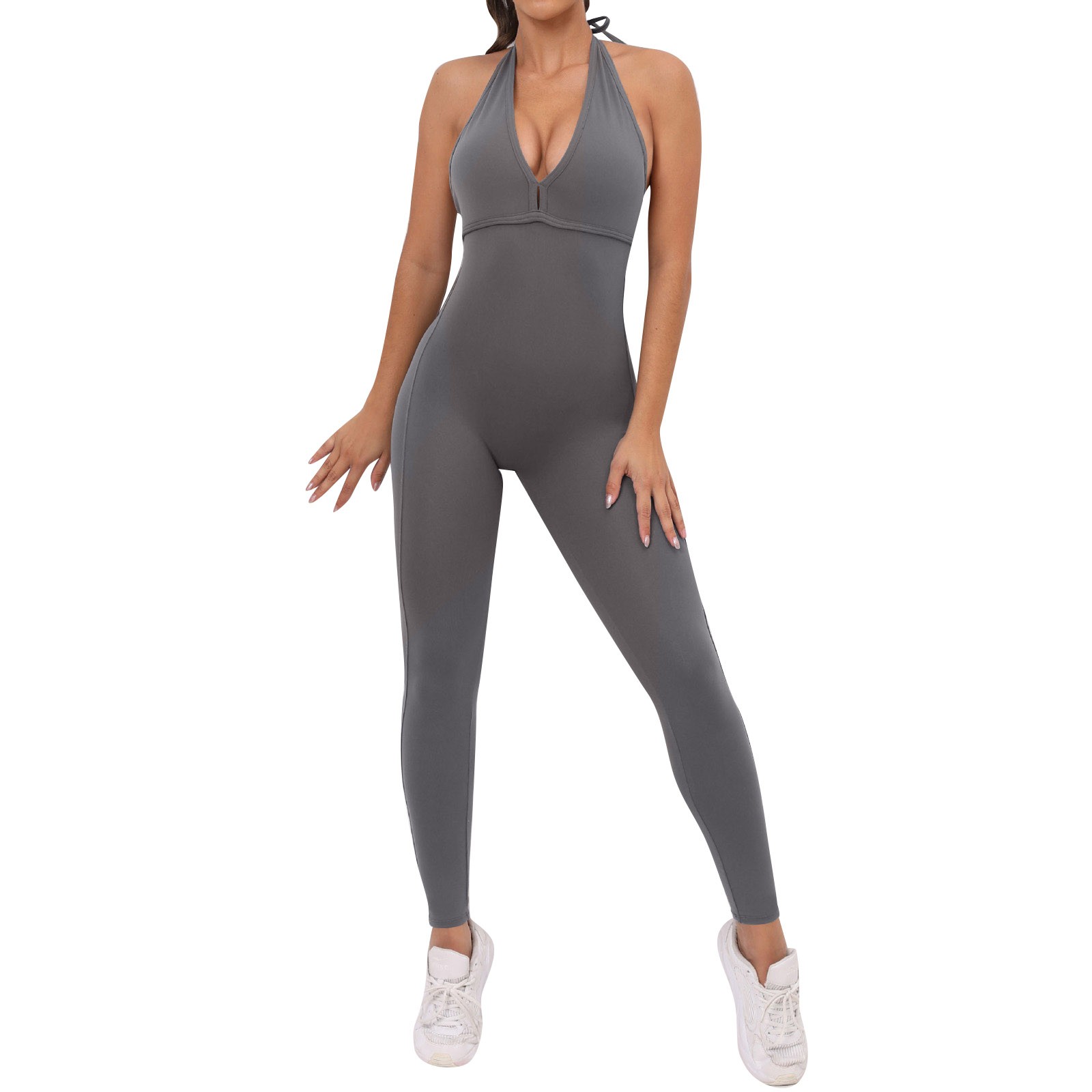 thumbnail image 2 of Mono de yoga sin espalda con cruzado en la espalda para mujer - Manga larga, nailon/spandex, S-L, muy elástico, entrenamiento/ropa deportiva, 2 of 8